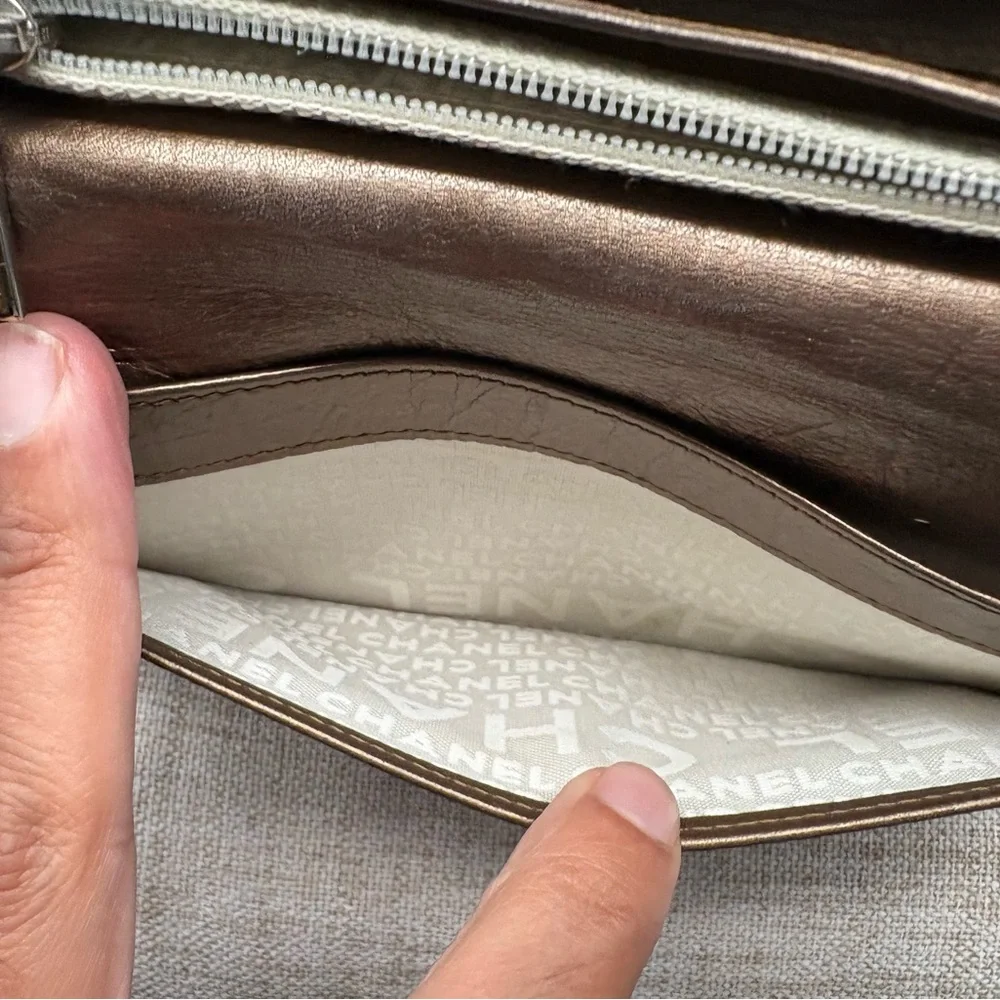 CHANEL Quilted CC Continental Wallet in Metallic Bronze-Taupe